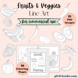 Fruits & Veggies Line Art Pack