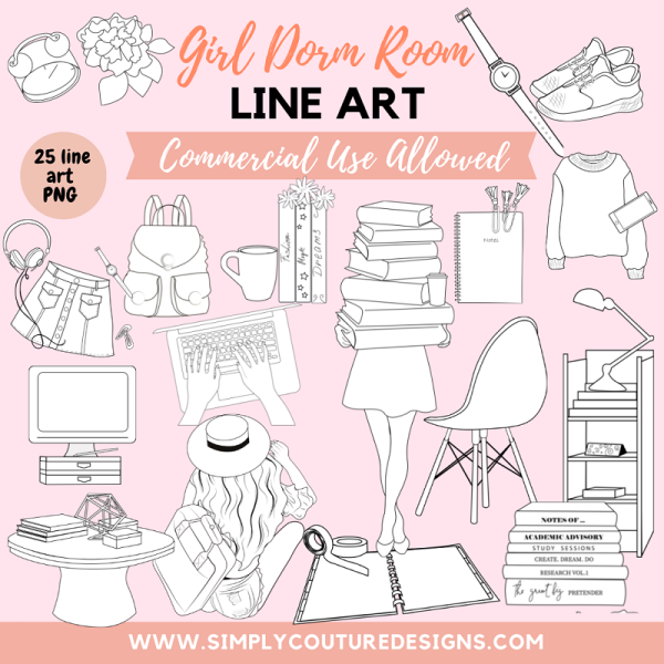 Simply Couture Designs - Girl Dorm Room Line Art Pack