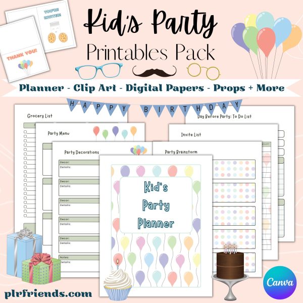 kids party printables pack product banner